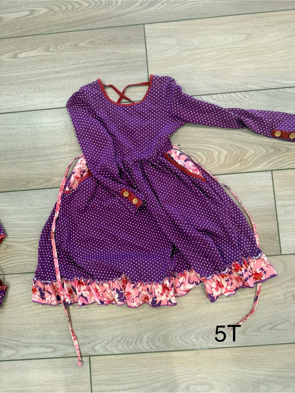 cheeky plum Purple Polka Dot Dress with Pink Floral Trim